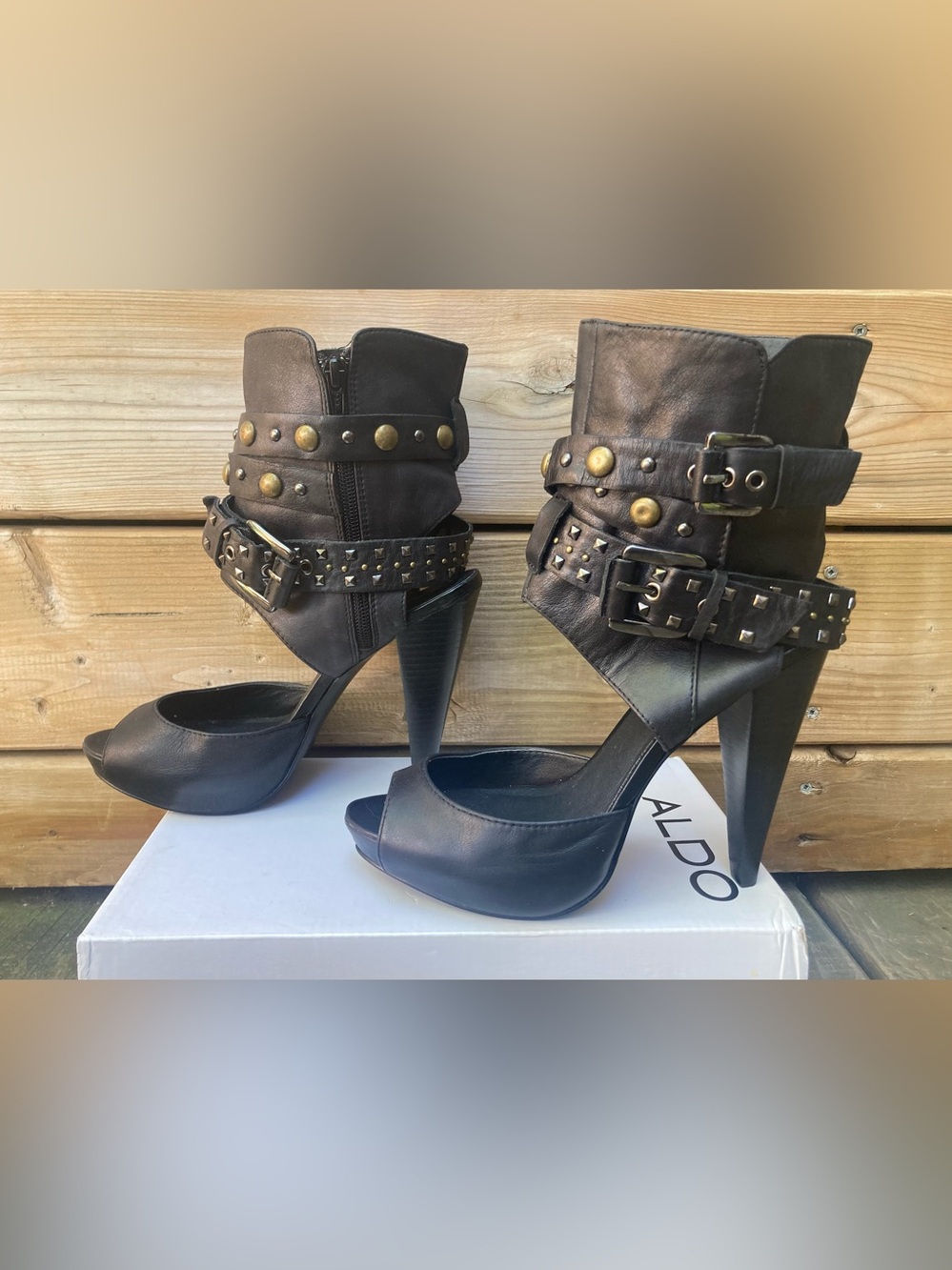 Vintage ALDO All Leather Biker High Heel Boots - New With Box